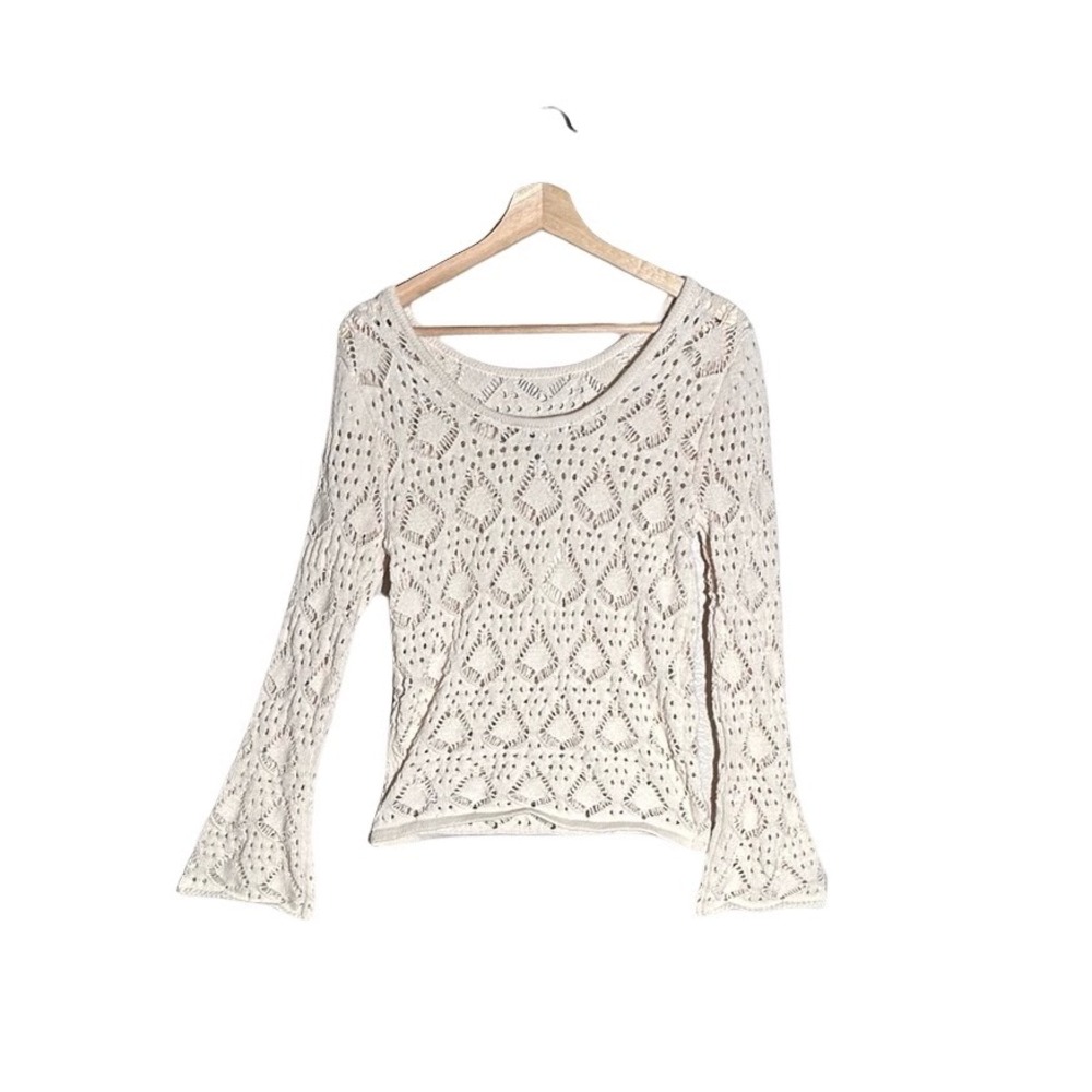 Jessica Simpson Caterina Crochet Sweater White Swan Diamond Open Knit Small NWT